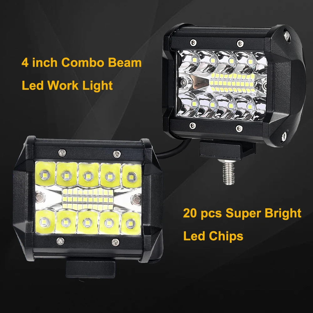 2PCS 4 Inch 3 Rows LED Work Light Bar Flood Spot Combo 12V 24V Car Truck 4WD Off Road SUV Driving Lamp Headlight ATV UTV Boat