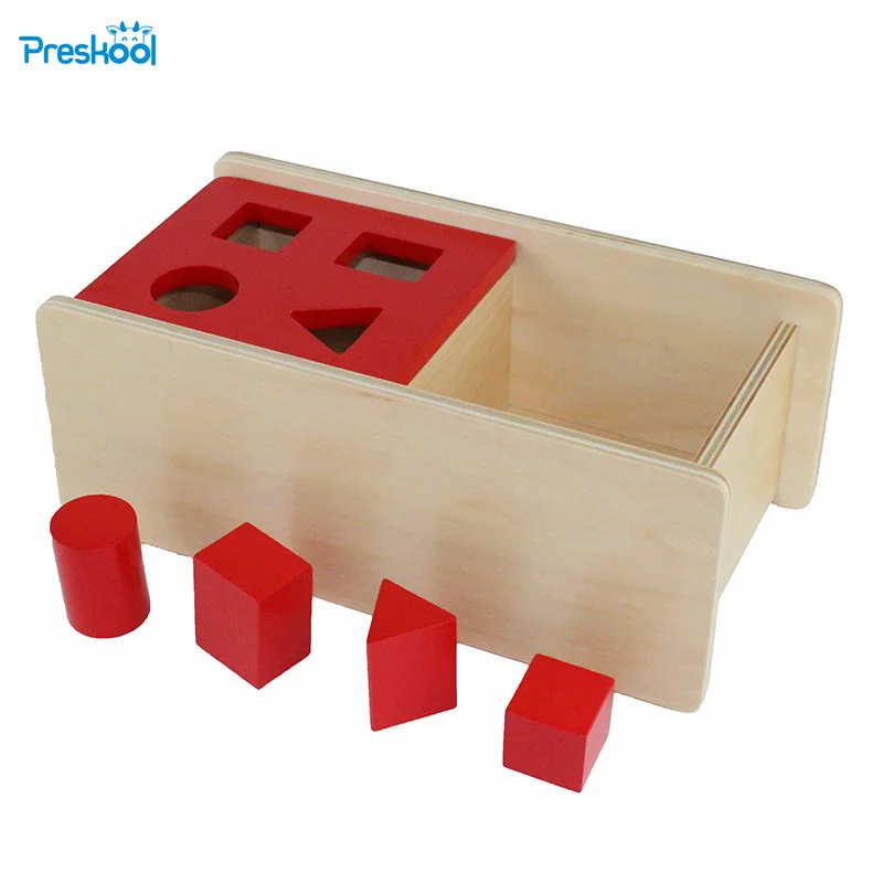 

Montessori infant Toy Box With Flip Lid 4 Shapes Wood Learning Educational Preschool Training Brinquedos Juguets 24 months