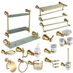 Luxury gold Brass Copper High quality 17PCS/Set golden bathroom ware Bathroom hardware accessories Set