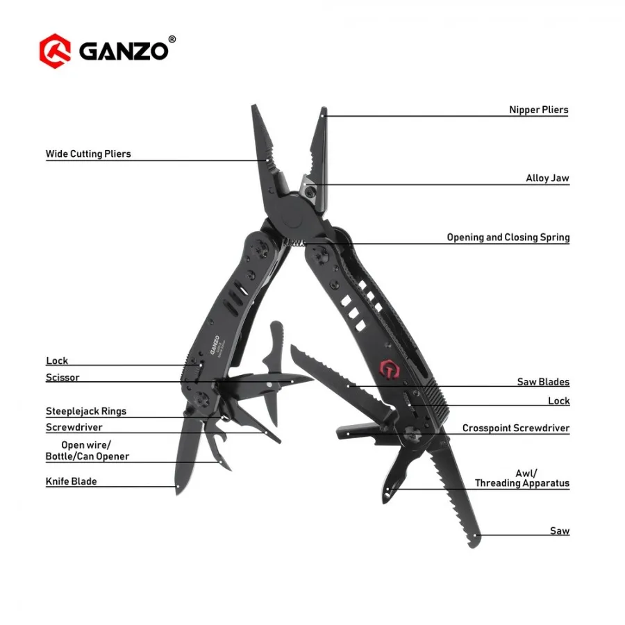 Ganzo G302 G302B G302-B Multi pliers 26 Tools in One Hand Tool Set Screwdriver Kit Portable Folding Knife Stainless pliers