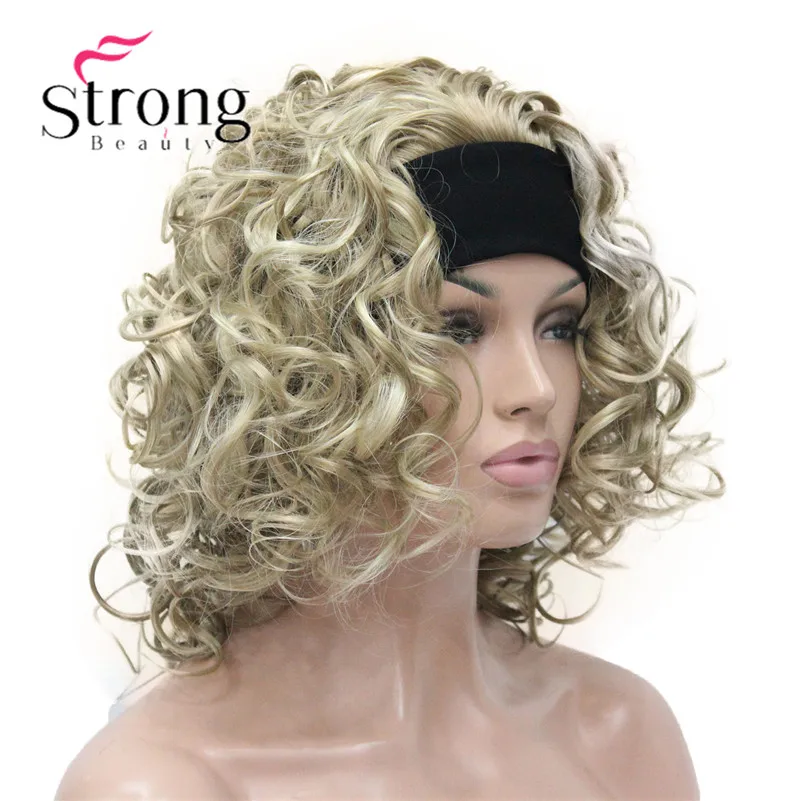 Blonde Highlights Short 3/4 Women's Synthetic Wigs Hairpiece Curly Hair Piece with Headband COLOUR CHOICES