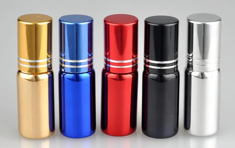 300pc/Lot 5ml Assorted UV Coated Glass Roll-on Bottles Perfume Refillable Bottles with Steel Rollers