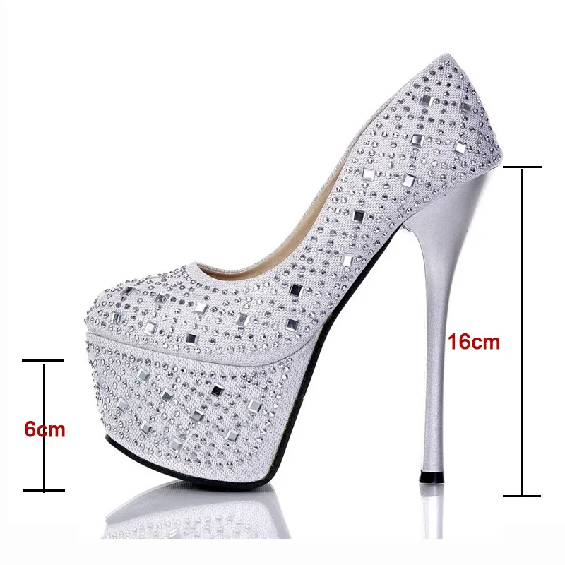 JOYHOPY 2018 Neue 16 cm Super High Heels Sexy Frauen Nachtclub Plateauschuhe Runde Kappe Pumpen Damen Hochzeit Kristall Schuhe WP1113