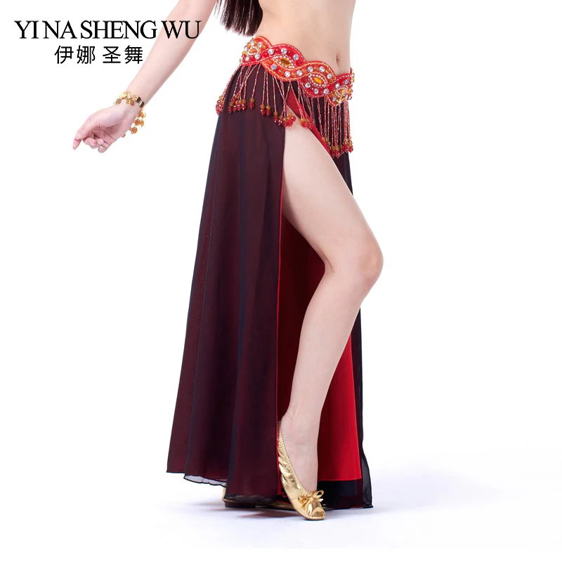 2018 Belly Dance Costume Skirt Performance Belly Dance 2-side Slits Skirt Sexy Women Oriental Belly Dance Skirt Professional