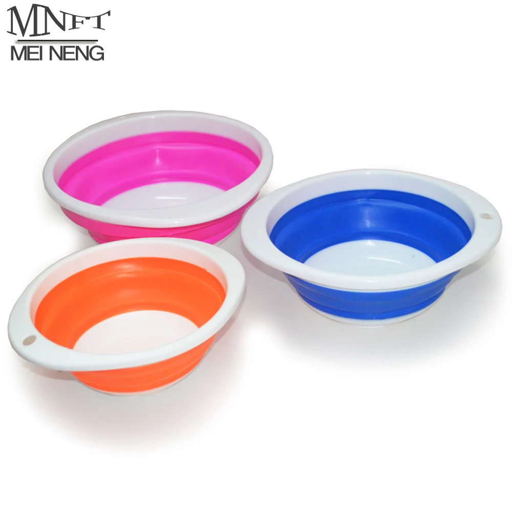 MNFT 1Pcs Fishing Bait Basin Silica Gel Can Fold Soft Leather Bowl 3 Size Live Bait Non Stick Cup Water Bait Plastic Pots Bowl