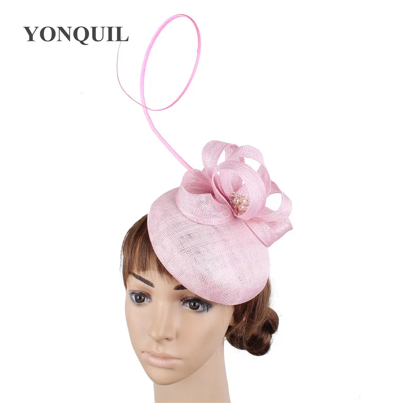 

Pink Sinamay Bridal Fascinator Hats Women Hair Accessories Wedding Headwear Ornaments Headpieces Linen Dance Party Hairpins