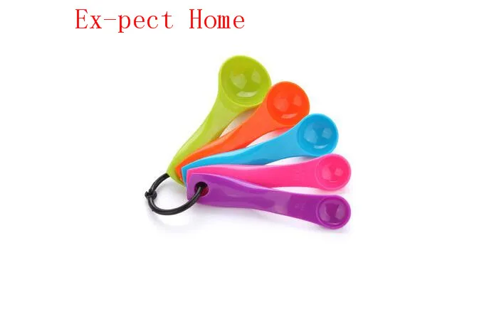 

200sets/lot 5pcs/set Measuring Spoons Colorful Plastic (1/2.5/5/7.5/15ml) Measure Spoon Super Useful Sugar Cake Baking Spoon