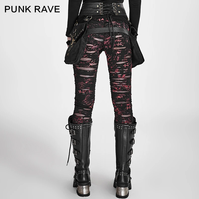 Punk Rave Valive en gothique Stretchy Skinny Leggings noir déchiré Steampunk S-XXL K099