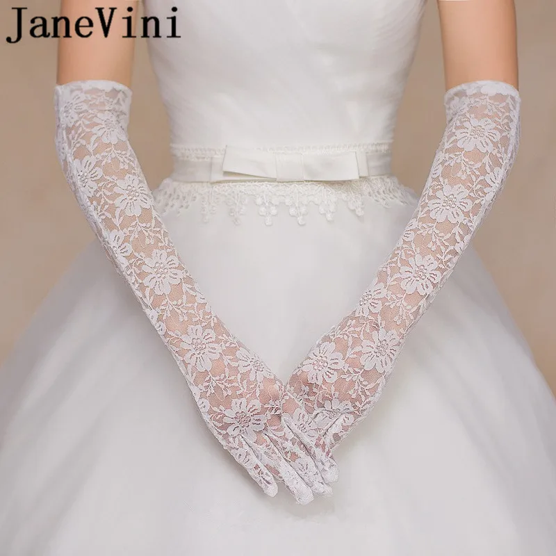 

Женские кружевные свадебные перчатки JaneVini, длинные перчатки невесты на полный палец, свадебные аксессуары, Liga Novia
