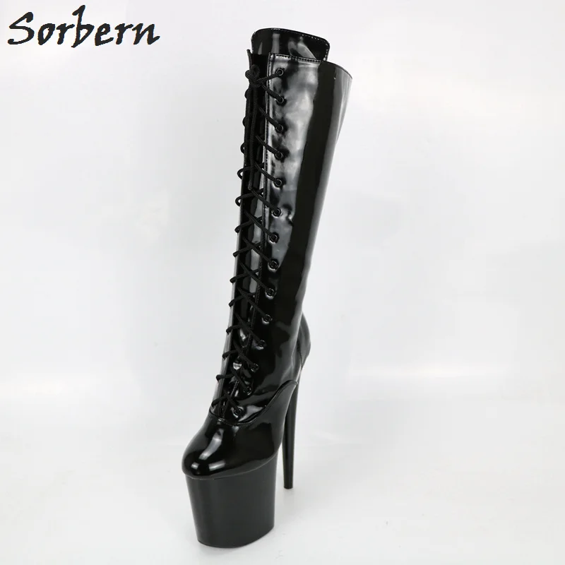 Sorbern Super High Heels 20Cm Boots For Women Knee High Womens Shoes Size 13 Plus Size Black Boots 10Cm Platforms Custom Calf