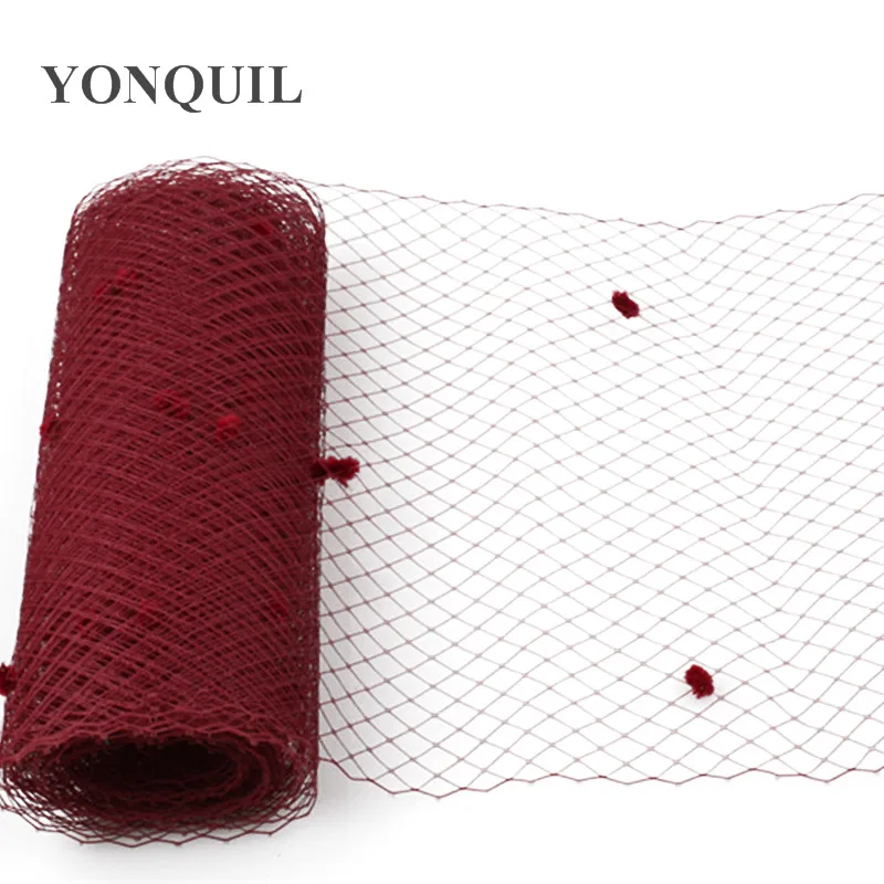 Wine Red 5 Yards Per Lot Birdcage Veil with Dot 25CM Width Russian Veiling Netting Wedding Dot Veils LDV03