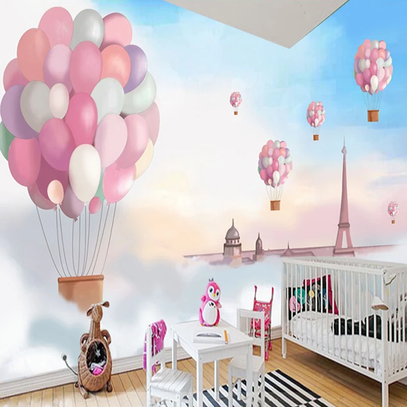 Custom 3D Poster Wallpaper Cartoon Children Room Decoration Pink Hot Balloon Wall Mural Wall Paper Girls Bedroom Wallpaper Print