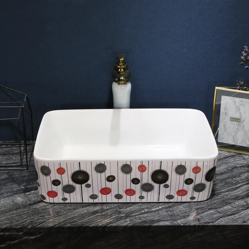 

Rectangular China Painting Ceramic Painting Art Lavabo Bathroom Vessel Sinks counter top wash basin