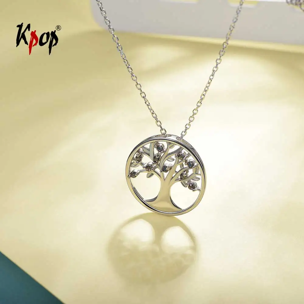 

Kpop Tree of Life 925 Sterling Silver Necklace Mystic Rainbow Stone Life Tree Pendant for Women 6021B