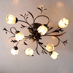 Foyer Modern LED Ceiling Lighting Flower Bedroom Fixtures Ceiling Lamps Classic Children's Room Wrought Iron Flush Mounted Retro