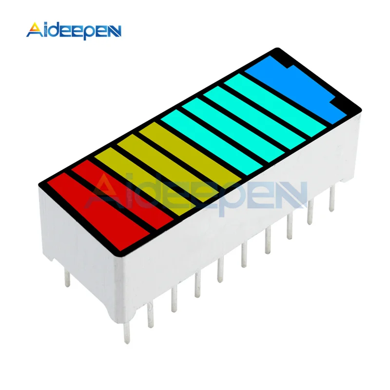 5 sztuk/partia 10 Segment 4 kolorowy moduł wyświetlacza LED poziom naładowania baterii wykres słupkowy wskaźnik zasilania czerwony żółty zielony