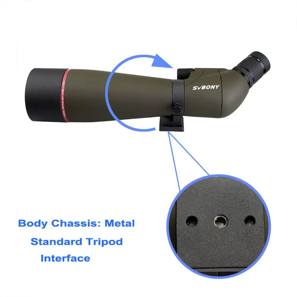 Teleskop Svbony SV13 20-60x80 Zoom Spotting Scope 45 derajat bidang besar tampilan burung menonton dengan kamera SV205