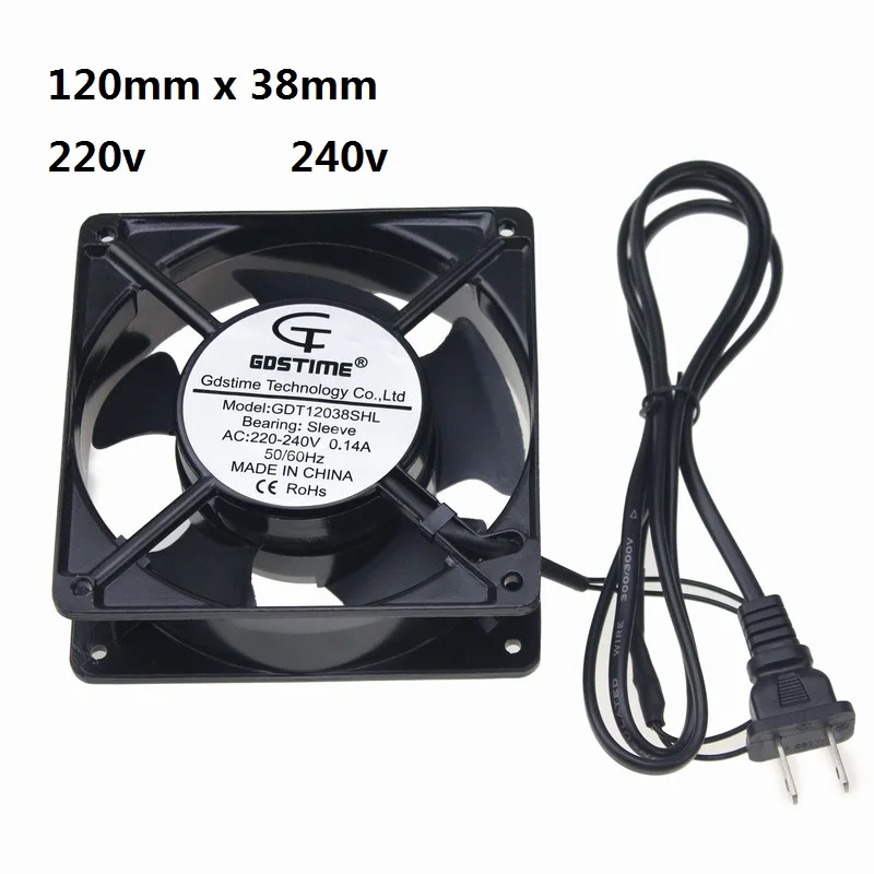 

1 pcs Gdstime AC 220V 240V Two Flat Pin Connectors 120x120x38mm Axial Flow cooler 120MM Cooling Fan 12cm