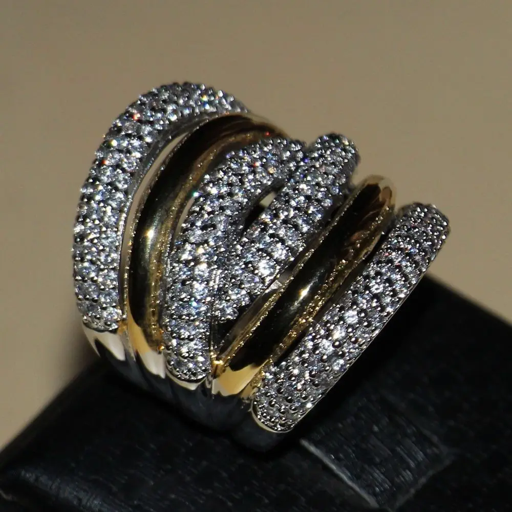 

Совершенно новые сверкающие Роскошные ювелирные изделия 14kt с белым и золотым наполнителем отдельные цвета паве белый прозрачный 5A Цирконий Женское Обручальное кольцо подарок