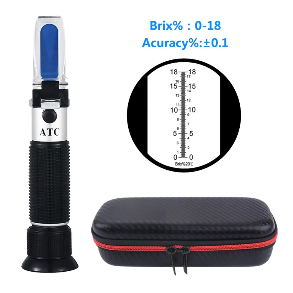 New 0-18%  Brix Refractometer For Brix Sugar  Beer Brix Refractometer with ATC Refractometer Optical Test Meter