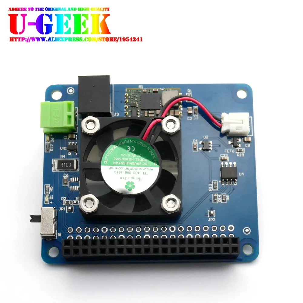 UGEEK Pi Power HAT Board with Programmable Smart Temperature Control Fan|6V~14V input|4A outmax|For Raspberry Pi 3B+/3B/3A+/zero