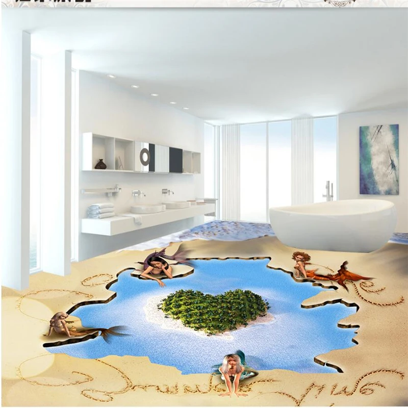 

Custom Love Island Mermaid 3D floor three - dimensional decorative painting non - slip self - adhesive paste environmental prote