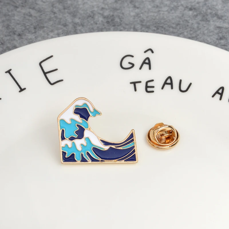 Cool Summer Holiday Ocean jewelry Blue Sea wave brooch Men women clothing backpack bag accessories Pins For Gift