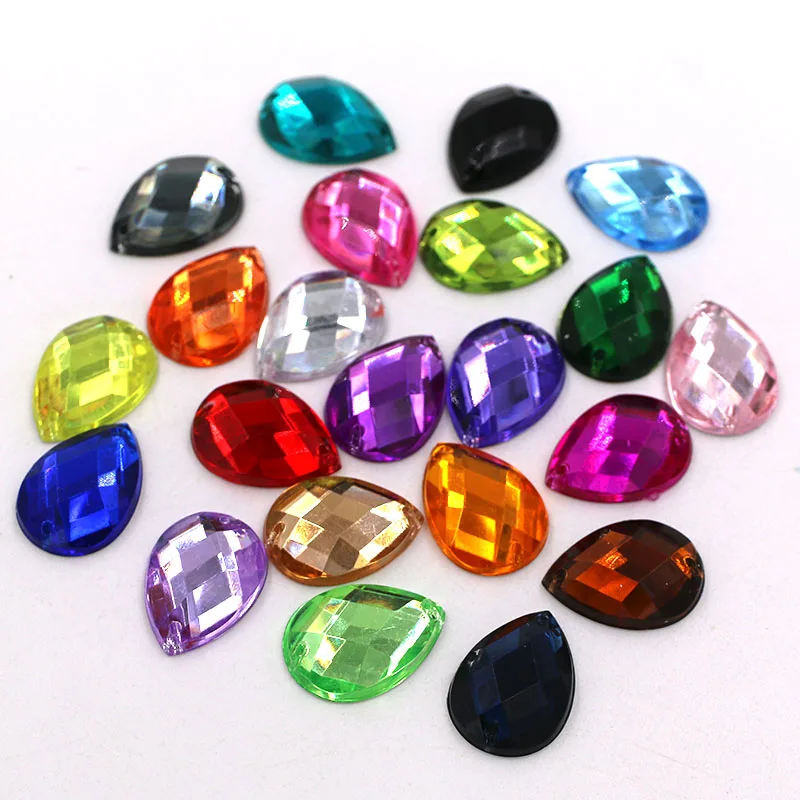 50pcs 8X13/10X14/13X18/18X25mm Teardrop shape High quality flatback Acryl sew on rhinestones with holes diy/clothing accessories