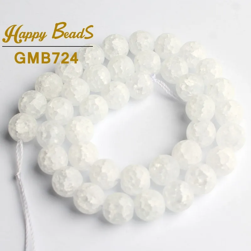 Natural Matte White Snow Cracked Crystal Stone Beads Round Loose Beads For Jewelry Making Diy Bracelet 15\'\' Strand 4/6/8/10/12mm