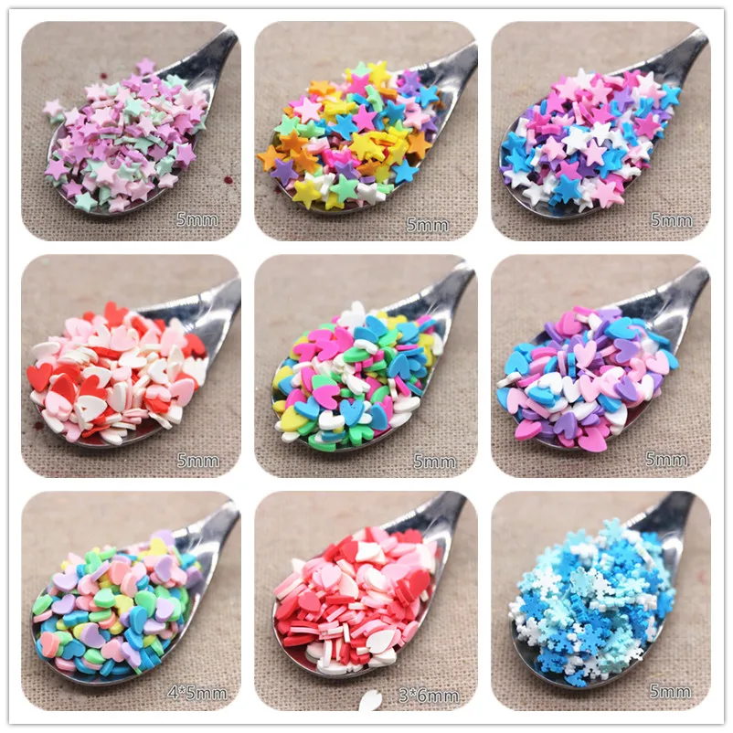 30g Polymer Clay Mix Colors Heart/Star/Flower/Bow/Snowflake/Round/Dice Slice/Granular DIY Nail Art Decoration Charm Craft