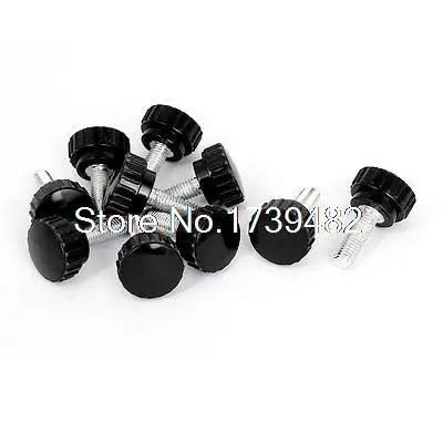 M8 x 25mm Male Thread Plastic Knurled Head Clamping Knob Jig Black 10pcs