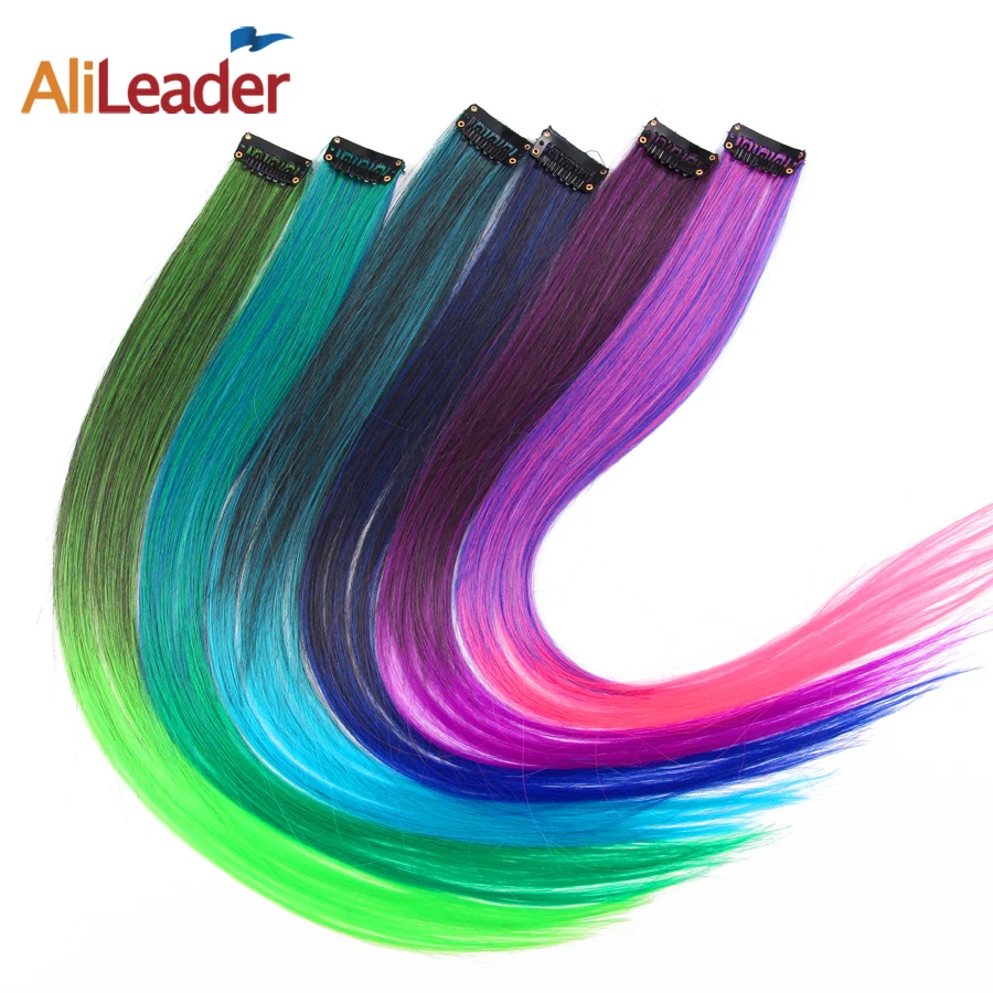 AliLeader-Clipe Sintético Em Extensões De Cabelo, Hairpieces Longos Retos, Ombre Highlight, 20 Cores, 50cm, 1 Pc