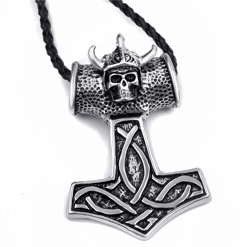 Wholesale 10 Pcs Mens Boys Large Thor's Hammer Skull Knight Mjolnir Pewter Pendant Necklace Jewelry WLP294