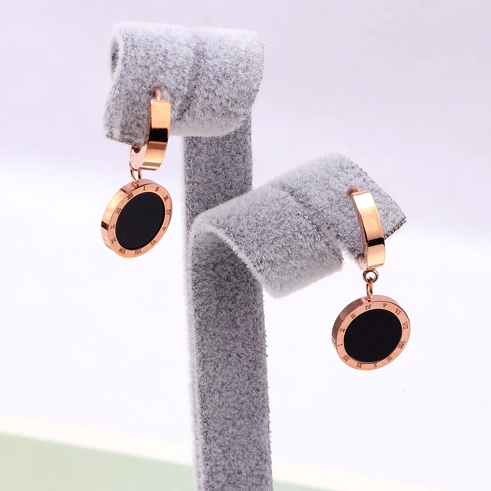 Hot Sale Brand Jewelry Rose Gold Color Drop Earrings Roman Numeral 316L Stainless Steel Earrings For Women Female Gift Bijoux E1