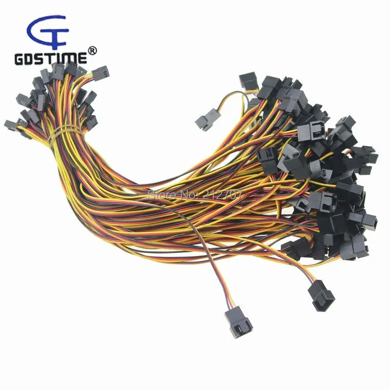 

100PCS 30CM PC Cooling Fan 3 Pin to 2x 3pin Connector Y Splitter Extension Adapter Cable 300mm