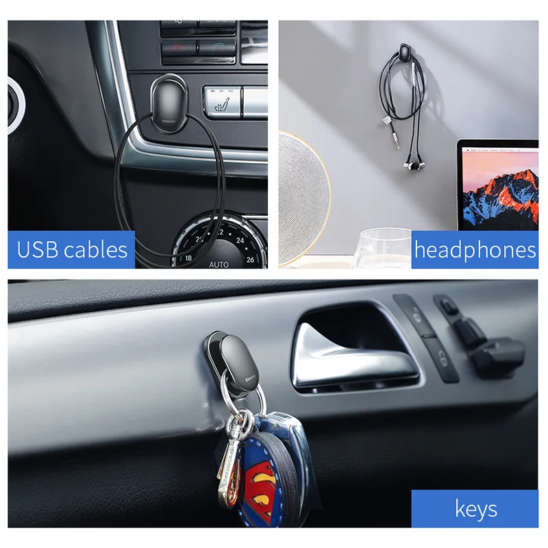 Baseus 4PCS Cable Organizer USB Cable Winder Management Protector Cable Clip Suction Sup Wall Hooks Hanger Car Sticker Holder