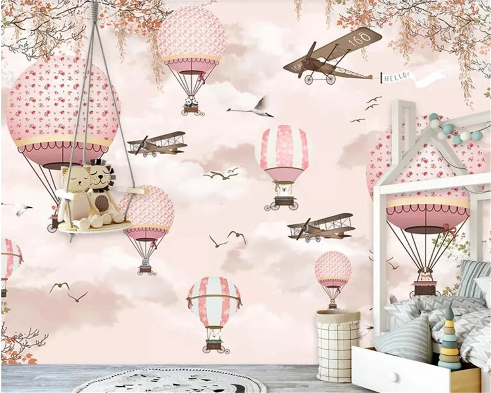 

Beibehang Custom photo wallpaper Children's room decorative painting wall paper hot air balloon aircraft background 3d wallpaper