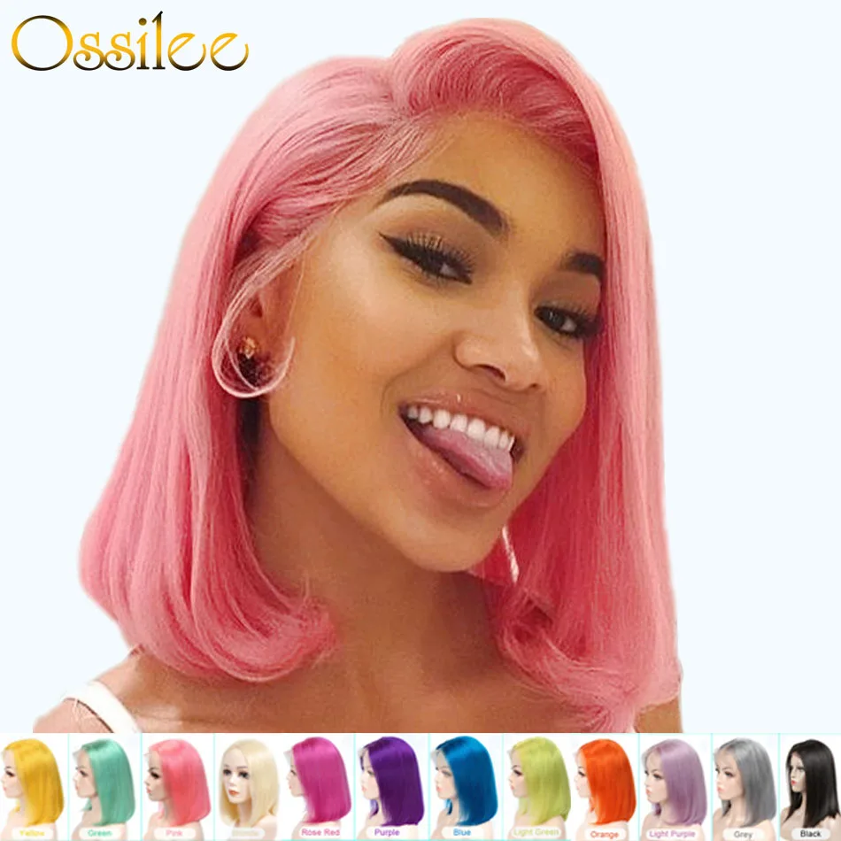 

Bob Lace Front Wigs Short Human Hair Wigs 613 Honey Blonde Pink Purple Green Burgundy Yellow Colored Human Hair Wigs Remy
