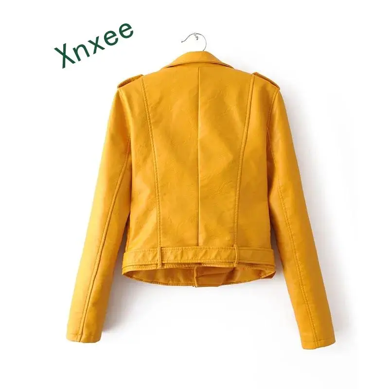 Xnxee-Chaqueta corta de cuero sintético para mujer, abrigo básico de piel sintética con cremallera, a la moda, para motocicleta, novedad de otoño