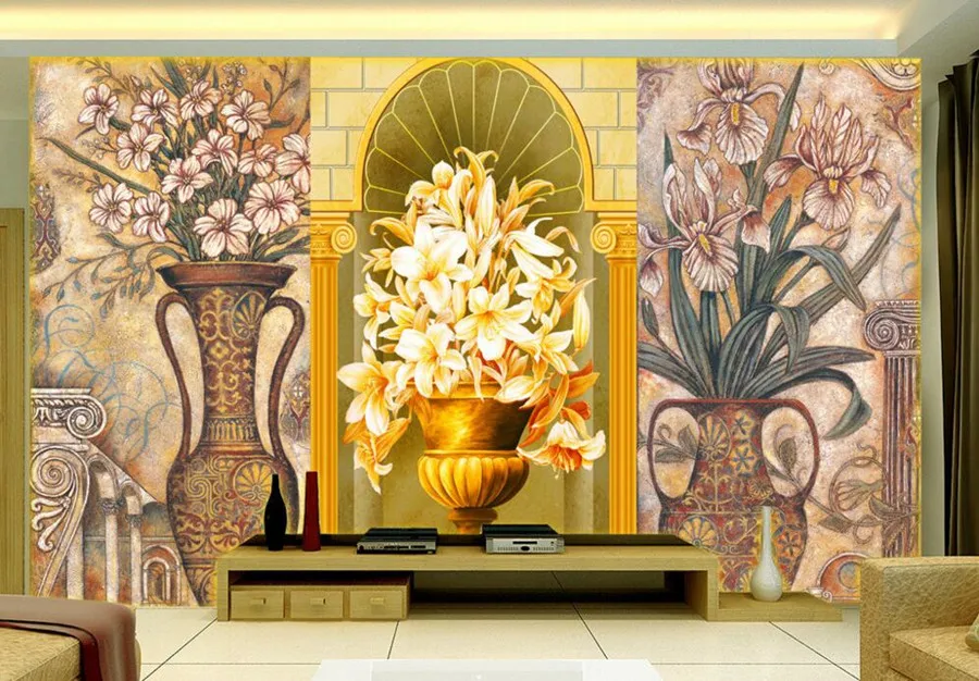 

The custom 3D murals,European style luxury antique vase papel de parede,living room sofa TV wall bedroom wall paper