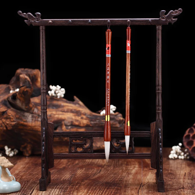 Chinese Traditional Calligraphy Brush Pen Holder 12 Hook Chicken-wing Wood Pen Hanger Brush Stand Rest Writing Painting Supplies