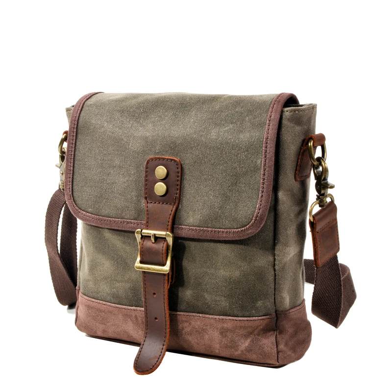 Bolso de hombro de lona encerada verde oliva, monedero de uso diario
