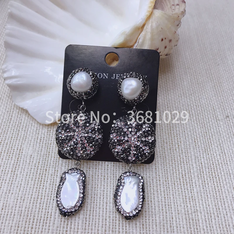 Fashion simple atmosphere exaggeration set metal drop rhinestone pearl earrings