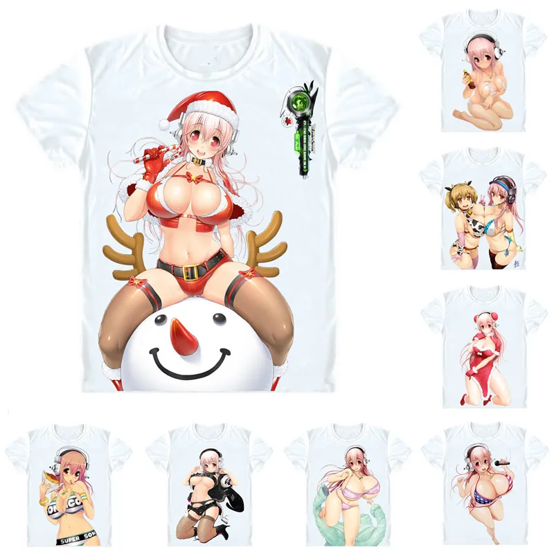 SoniAni Super Sonico T-Shirts Short Sleeve Shirts Anime Manga Supa Soniko SoniComi Sonico SoniKoma Sexy Bikini Cosplay Shirt