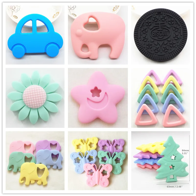 Chenkai 1PC Lovely Silicone Car Teether Baby Cartoon Biscuit Oreo Cookie Teether DIY Elephant Butterfly Animal Teething Toy