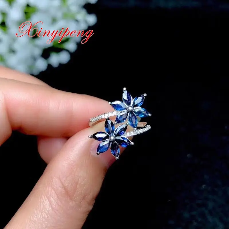 

Xin yi peng 925 silver plated white gold inlaid natural sapphire ring women beautiful anniversary birthday holiday gifts