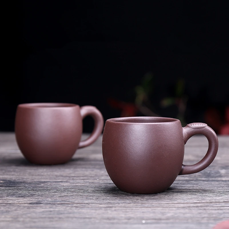 

100ml master cup real yixing zisha tea cup with handle marked cups for tea original ore purple grit kungfu tea cups on sales new