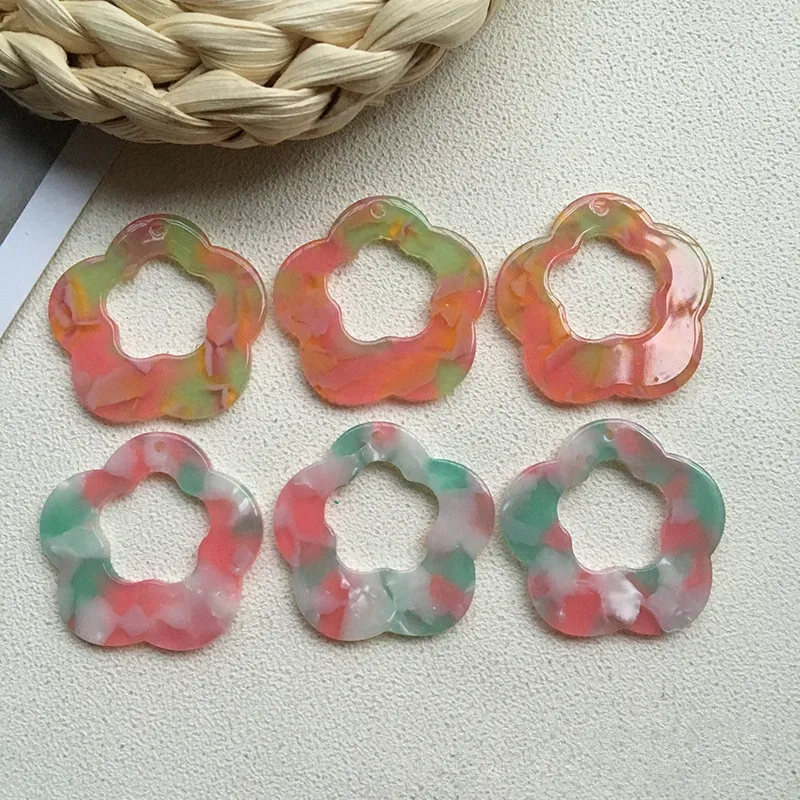 Min order 30pcs/lot 32mm color pattern print geometry flowers shape acrylic beads diy jewelry earring/garment pendant accessory