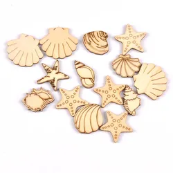 20pcs 25-35mm Seashell/stelle marine Modello In Legno Naturale FAI DA TE Artigianato Complementi Arredo Casa Scrapbooking Ornamenti di Legno Non Finiti m1935