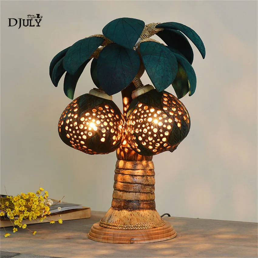 

Southeast Asia coconut tree country table lamp for living room restaurant home deco creative bedroom lamp loft led table light